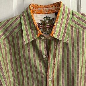 Robert Graham Button Down Shirt Men's Size XL Purple Green Striped